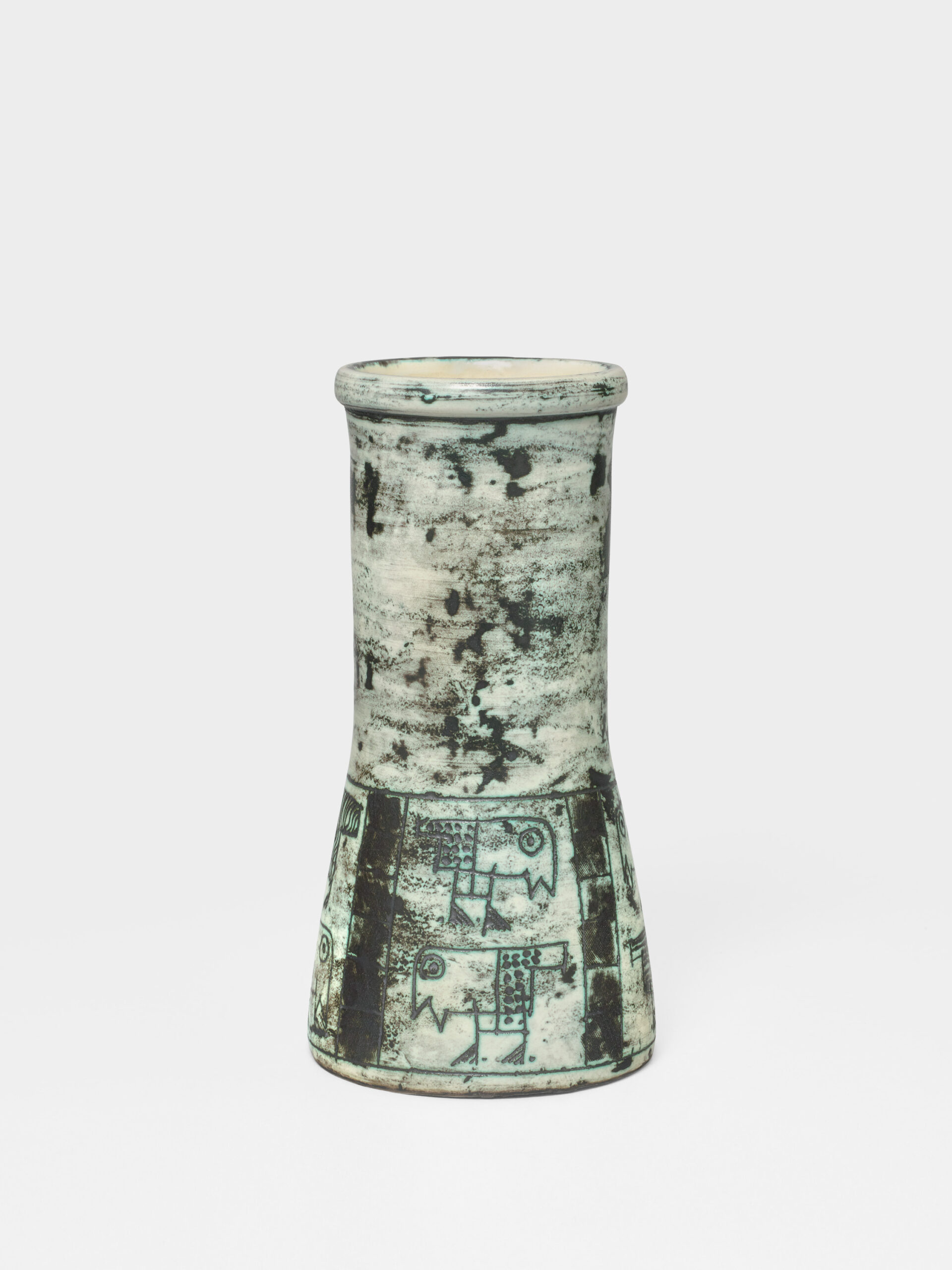 BLIN_VASE_CONIQUE_VERT_OISEAUX_FACEA