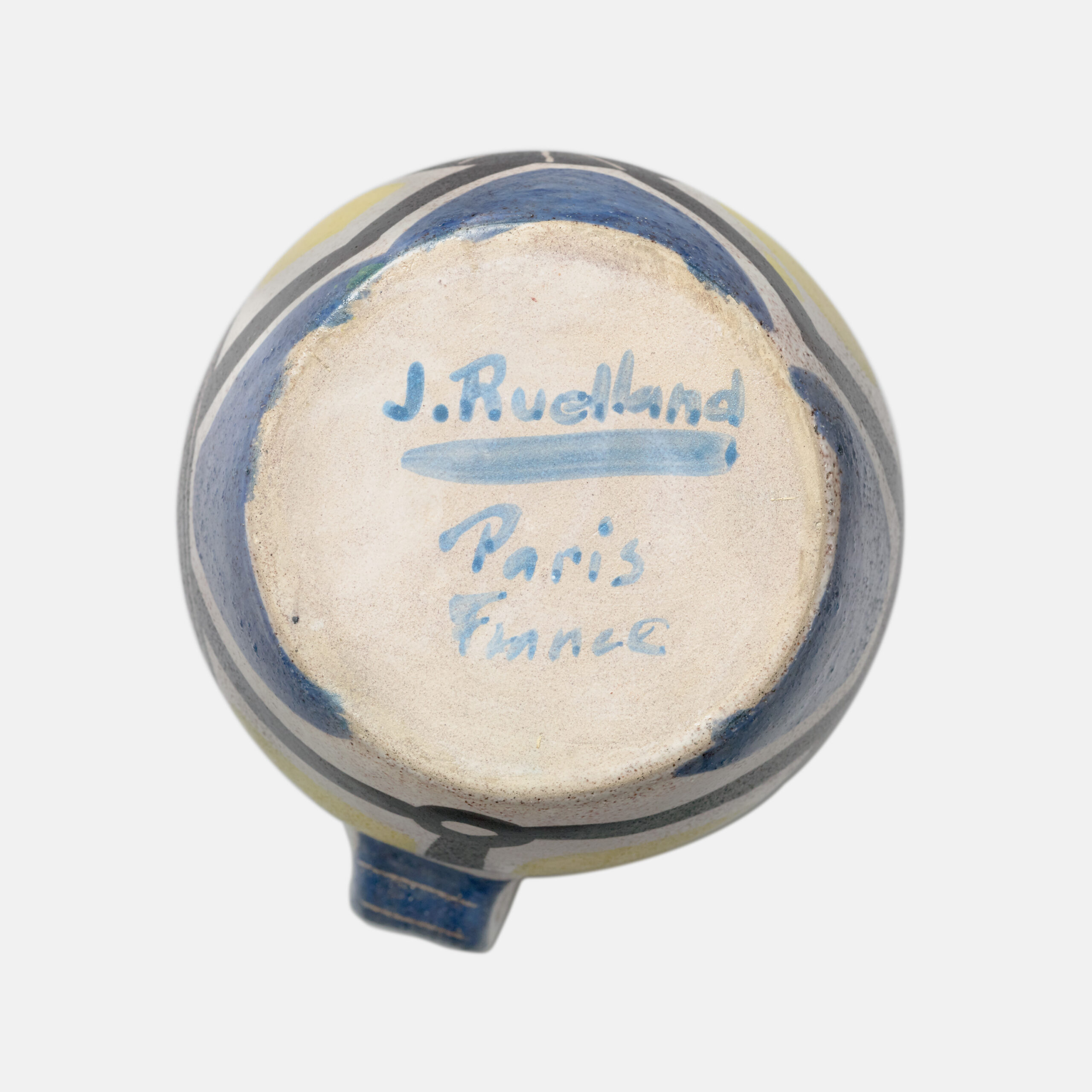 RUELLAND_VASE_PICHET_GRIS_NOIR_BLEU_JAUNE_SIGN