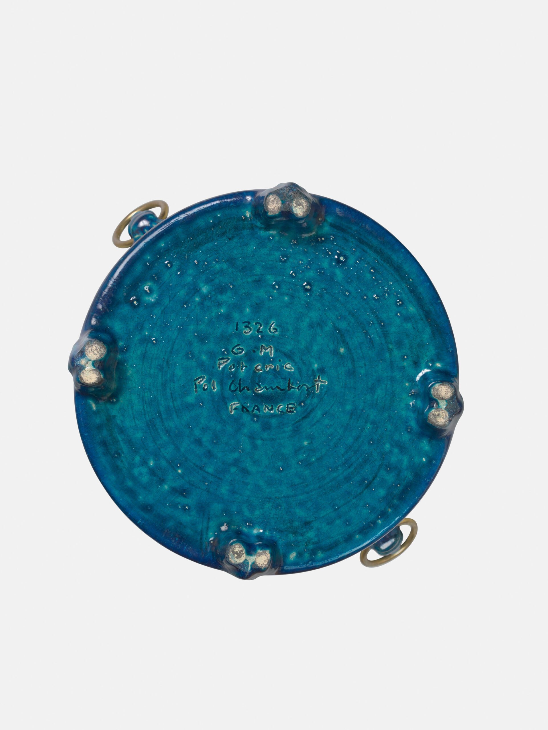 CHAMBOST_VASE_CACHE_POT_1326_GM_TETES_LION_BLEU_NOIR_DESSOUS