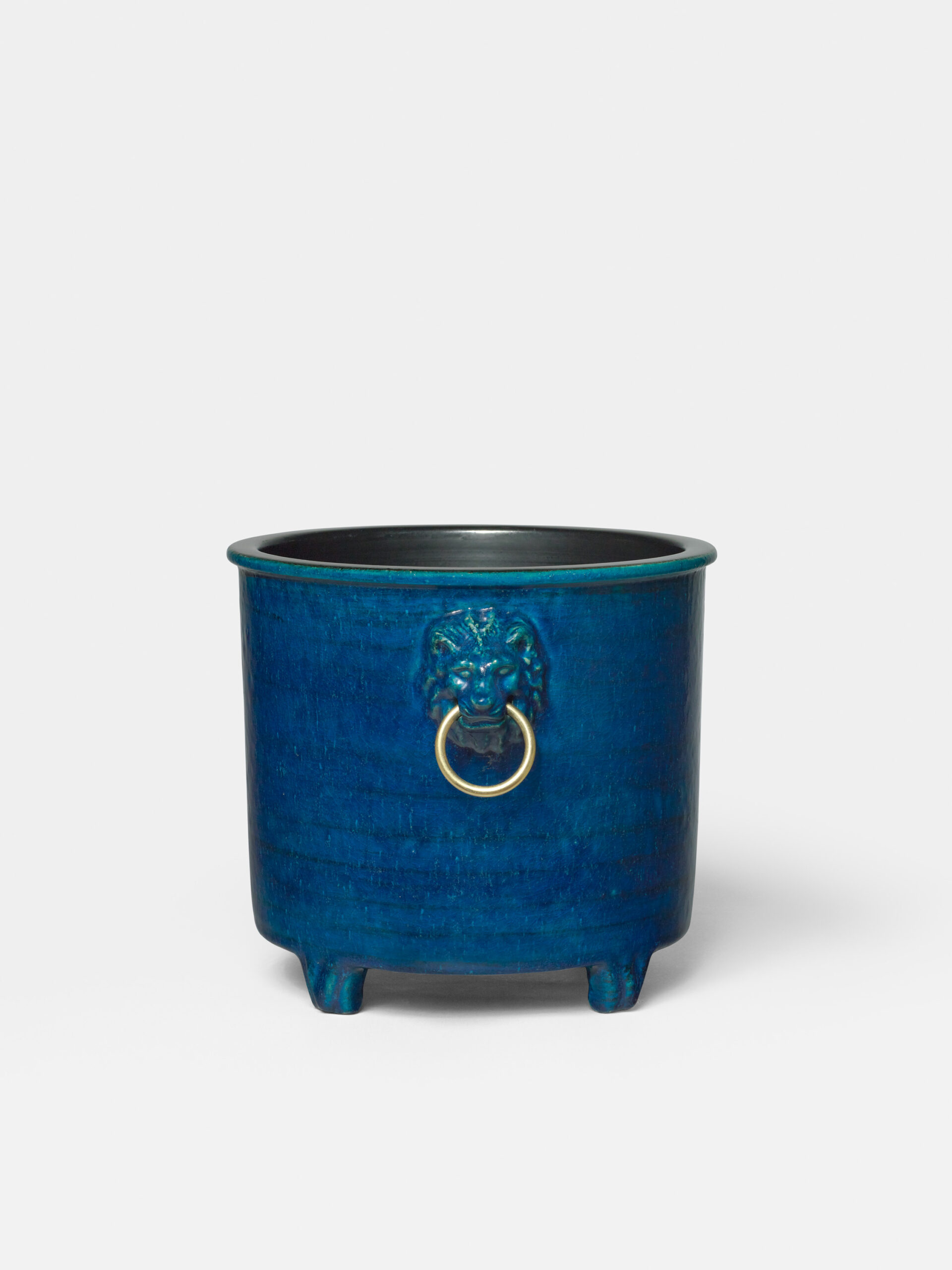 CHAMBOST_VASE_CACHE_POT_1326_GM_TETES_LION_BLEU_NOIR_PROF