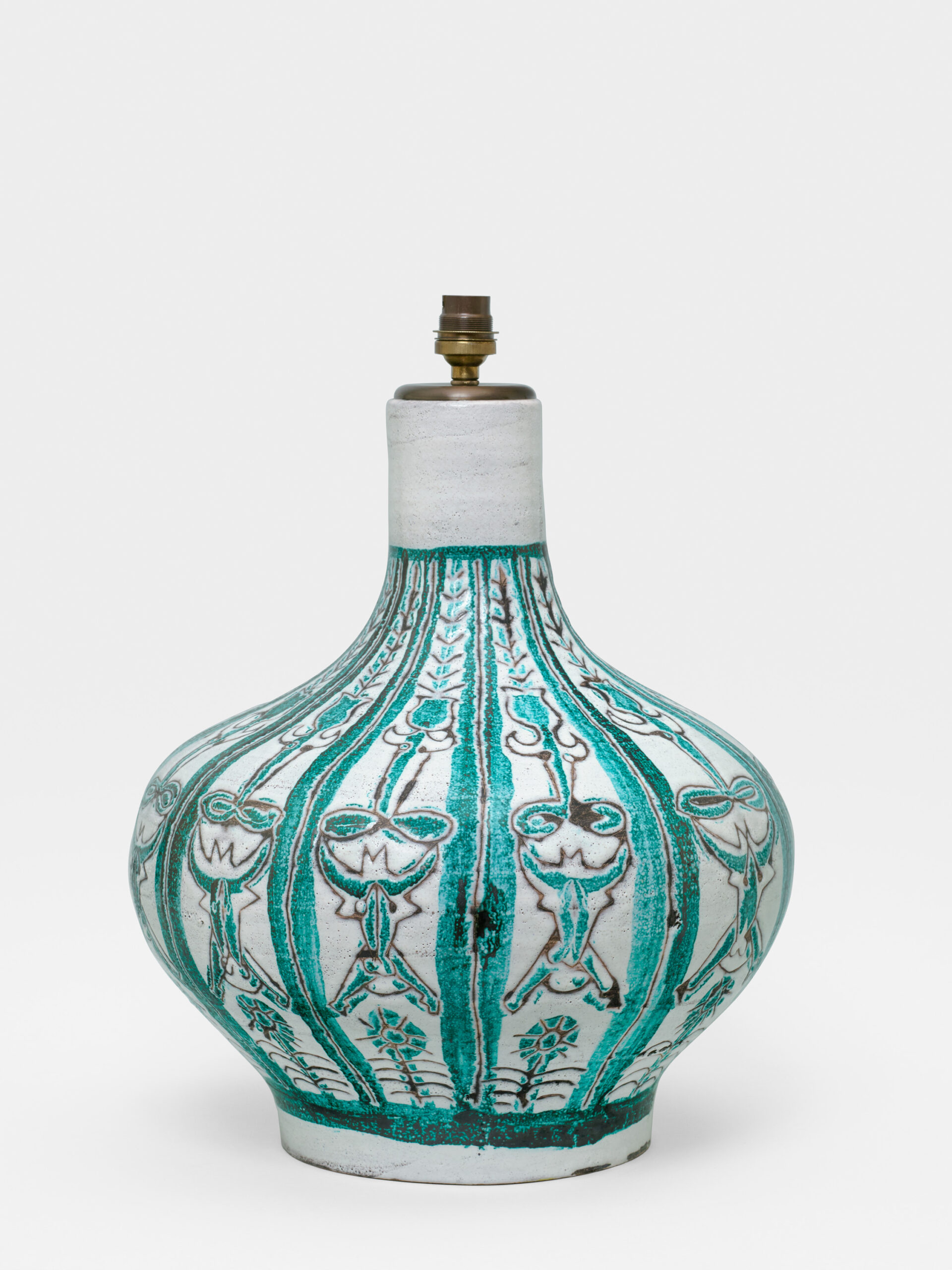 CAPRON_LAMPE_BALUSTRE_TAUREAUX_BLANC_VERT_NOIR