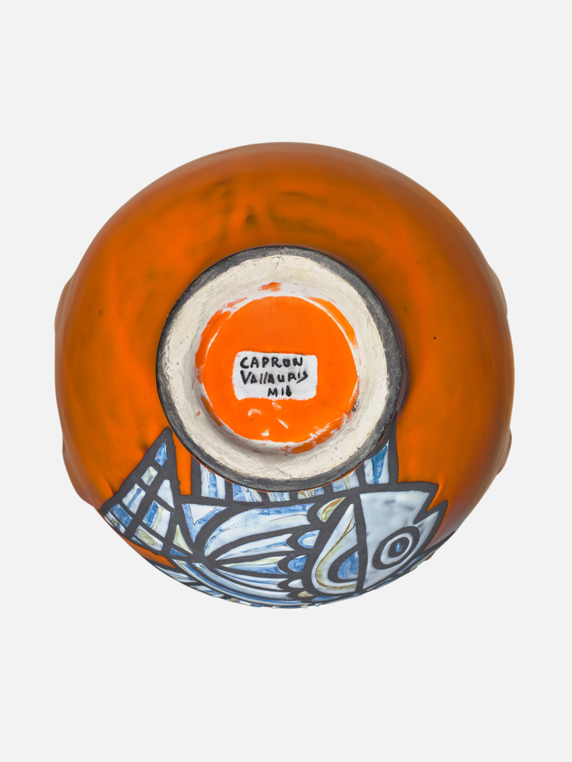CAPRON_VASE_OREILLES_GM_OISEAUX_POISSON_ORANGE_SIGN